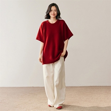 2025年秋季圆领半袖针织衫时尚百搭简约风，女装针织衫/毛衣，鸥蕊娅羊绒