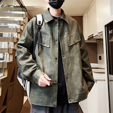 秋季皮衣情侣男士夹克宽松翻领外套潮流机车A266-PY009-P100控168，男装夹克，电商A266