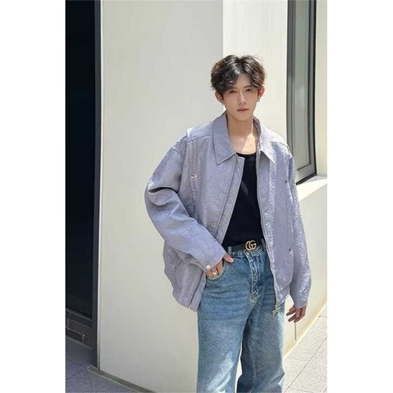 644-P45外套男春秋季2025新款设计感小众痞帅美式高街宽松休闲,男装T恤,电商B323A