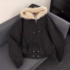 现货高品质美式高街冬季重磅硬挺短款座山雕毛领棉衣男女加厚外套，男装棉衣，电商A486-1