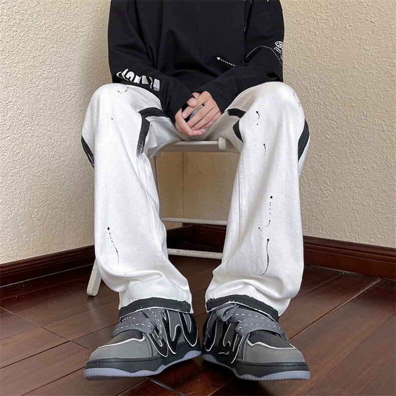B221美式ins高街小众暗黑喷墨牛仔裤LK22086-P60控78,男装牛仔裤,电商B221