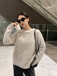 秋季新款纯色针织衫长袖套头上衣女休闲风图片