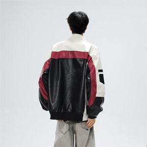 美式pu皮衣外套男拼接撞色机车骑行赛车服飞行员夹克JK08574-P73图片
