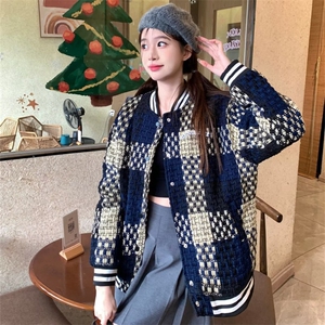 新款小香风美式复古格子外套女潮牌高街痞帅棒球服夹克JK481-P65图片