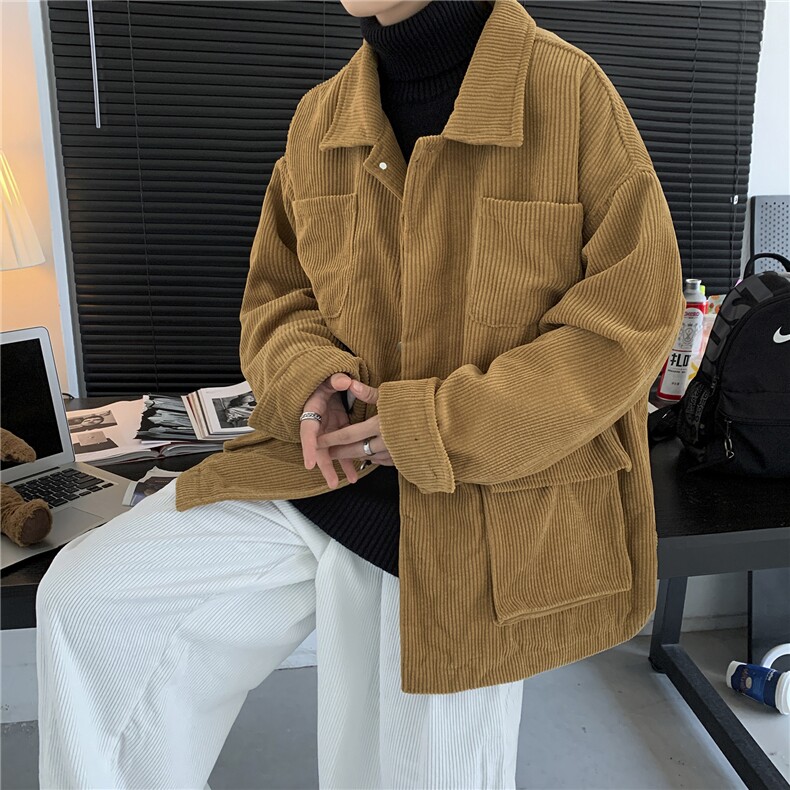 港风情侣灯芯绒夹克外套多口袋工装宽松衬衫潮男女中性H203/P85,男装夹克,钱塘713
