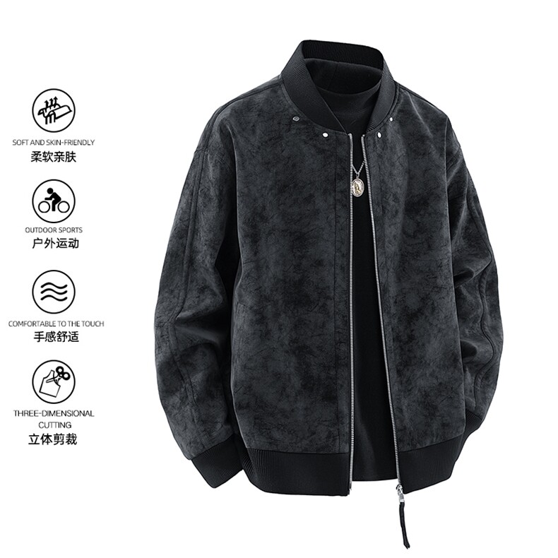 2025秋季新款现货皮衣男棒球领夹克外套DSA157B-J2569-P86,男装夹克,电商A157B
