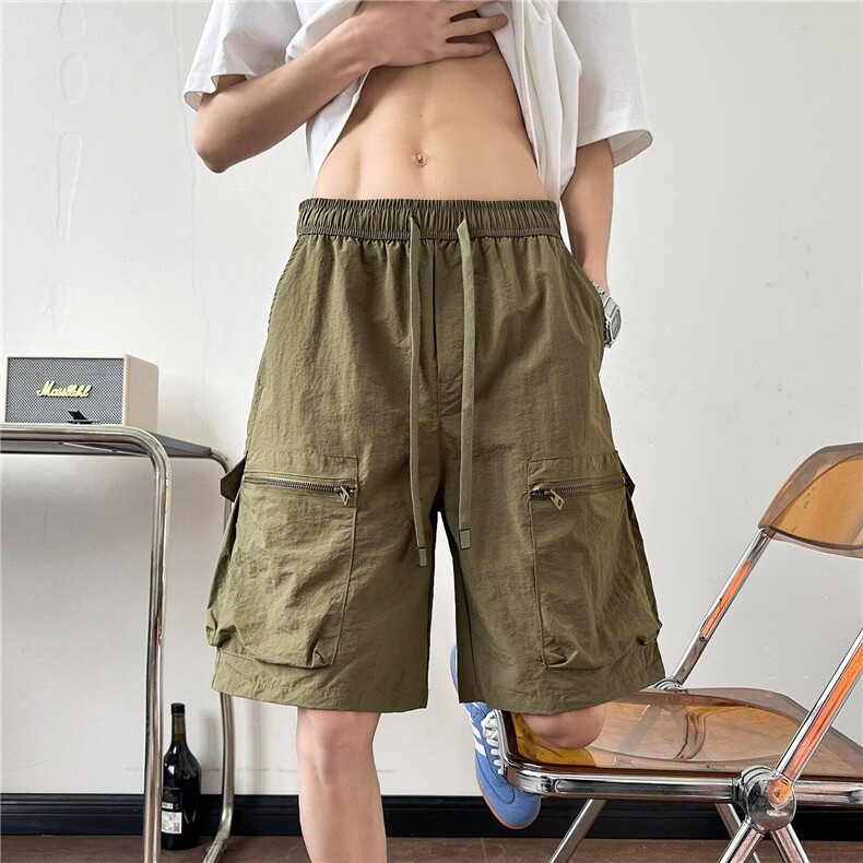 原宿新款潮流气质工装褶皱尼龙大口袋五分休闲裤男无品牌慵懒文艺,男装工装外套,星座506