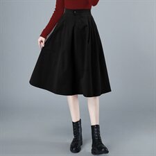 2021秋冬新品纯色纯棉休闲半身裙304款，女装半身裙，秋牧寒烟