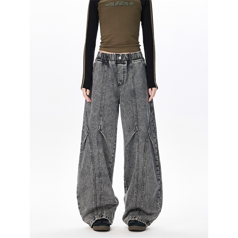 宽松法式廓形个性情侣款长裤都市街头做旧工艺牛仔裤K849TP48控88，男装牛仔裤，电商A102B