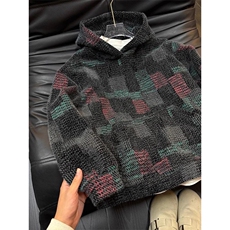 2026小香风七彩格子针织卫衣男女美式复古连帽外套，女装短外套，星座1602（原101B）