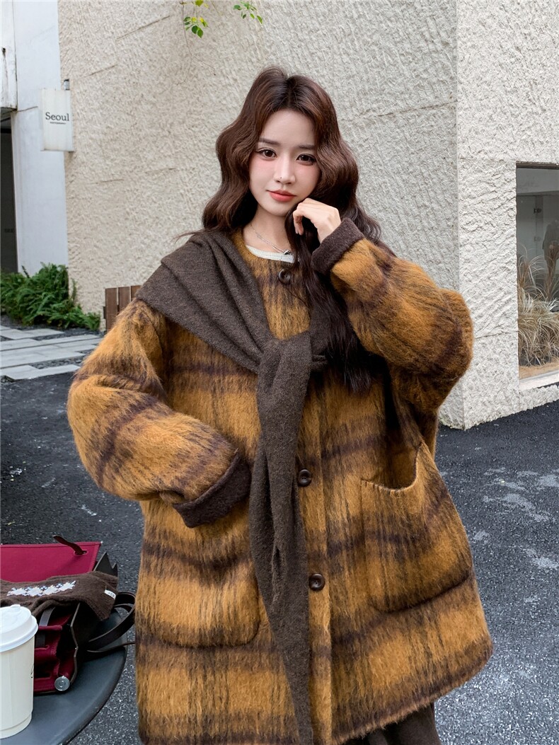 新款现货2B162-2150P370-K549双面羊绒大衣配围巾,女装羊绒大衣,网红馆