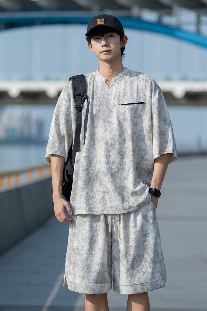TZ791-特批55控98夏季冰感扎染冰丝速干大码短袖短裤T恤套装男,男装休闲套装,电商A059
