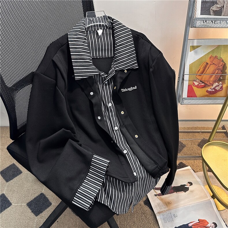 假两件拼接条纹衬衫卫衣高级感衬衣痞帅开衫-WY735,男装衬衫,星座1002-2