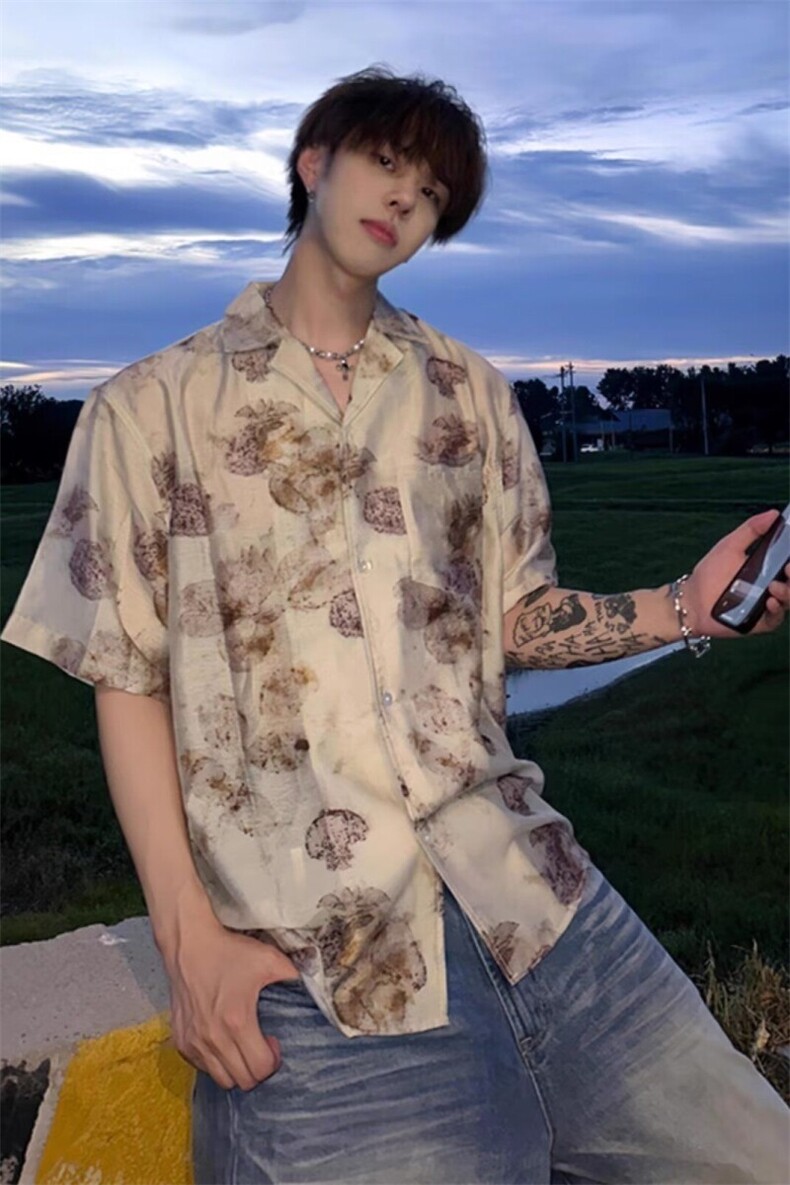 碧海潮生【白龙王】春夏新款原创风潮中式休闲印花唐装外套,男装衬衫,电商D256-2(原A064-2)