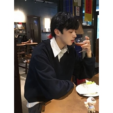 布老哥Blog春季美式假两件叠穿卫衣宽松慵懒风显高套头上衣，男装卫衣，四季星座505