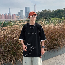 JT55149-P25假两件短袖t恤男大码胖子半袖体恤半截袖港风，男装T恤，电商A040