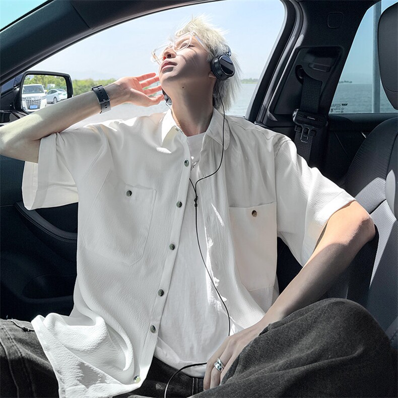 美式ins高街冰丝宽松短袖衬衣货号CY25157P4068,男装衬衫,电商A063