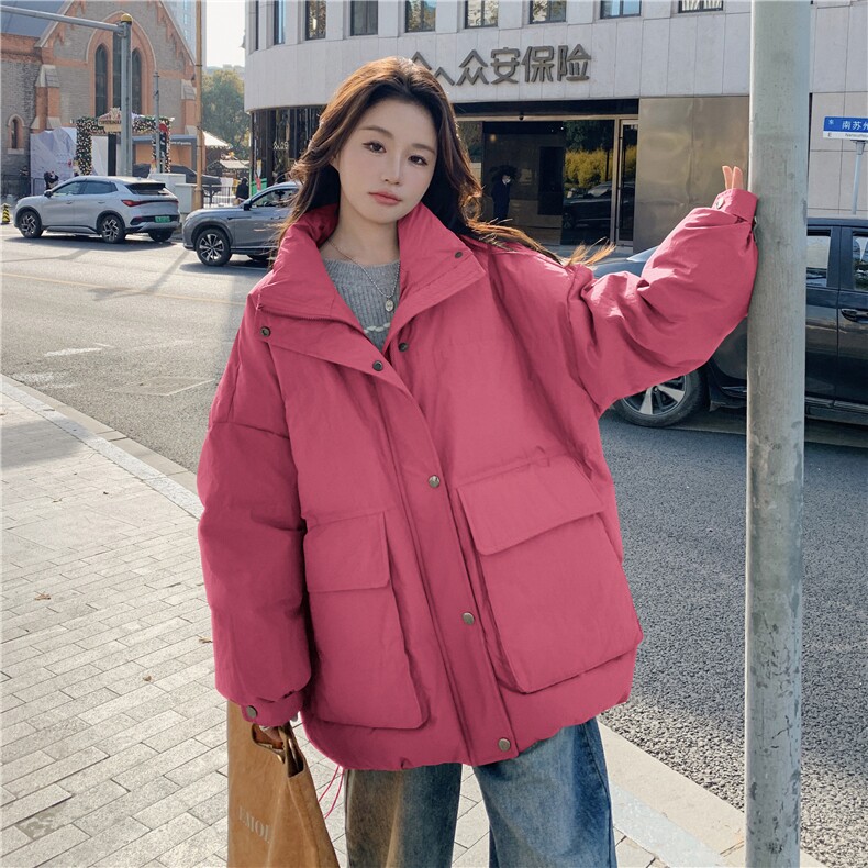 多巴胺粉红色羽绒服女冬季2025超火好看高级小众宽松保暖加厚外套图片