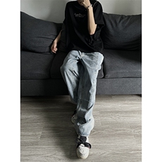秋季美式ins高街hiphop重工艺水洗直筒牛仔裤货号K692P55，男装牛仔裤，电商A063