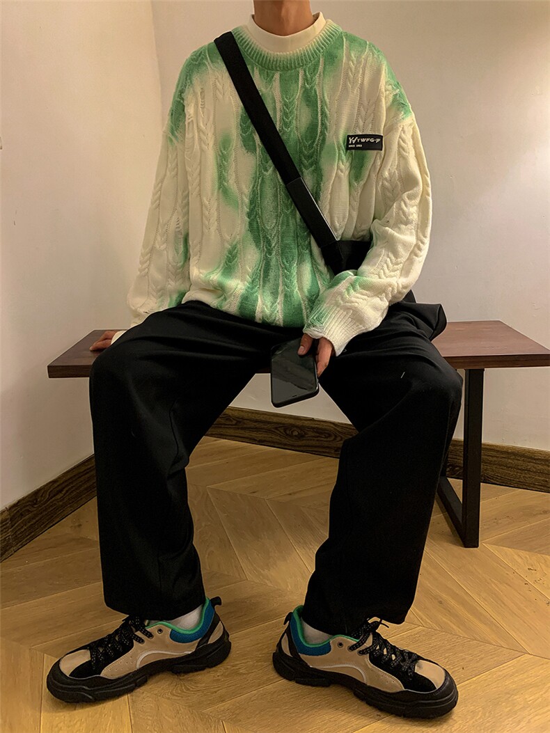 秋季男女设计感扎染破洞针织衫扭花慵懒风渐变毛衣MY203-P88控108,男装针织衫/毛衣,电商A422-1