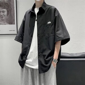短袖衬衫男宽松上衣服港风韩版潮流五分袖衬衣外套痞帅CS128-p28,男装T恤,星座1008-2