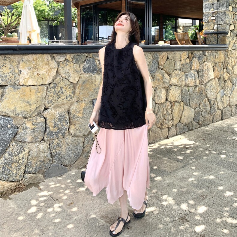 甜美蕾丝提花背心半身裙套装女夏2025新款独特绝美两件套超火减龄,女装短外套,2C050