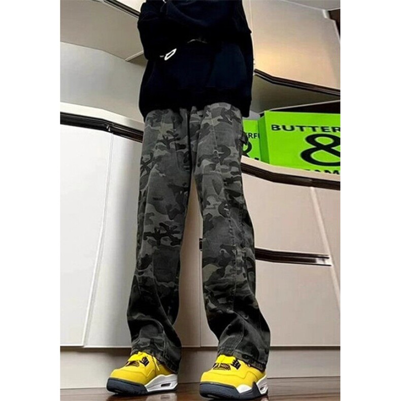 美式复古水洗迷彩牛仔裤男秋季宽松显高显瘦直筒窄版工装伐木长裤,男装休闲裤,星座1116A（原606A-3）