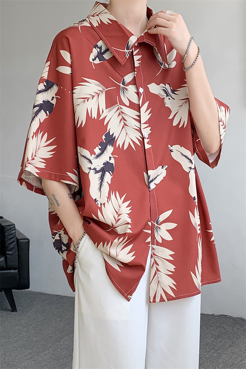 8XL-M夏威夷特大码冰丝垂感衬衫男度假风短袖复古花衬衣CS511P50,男装衬衫,电商D206-1