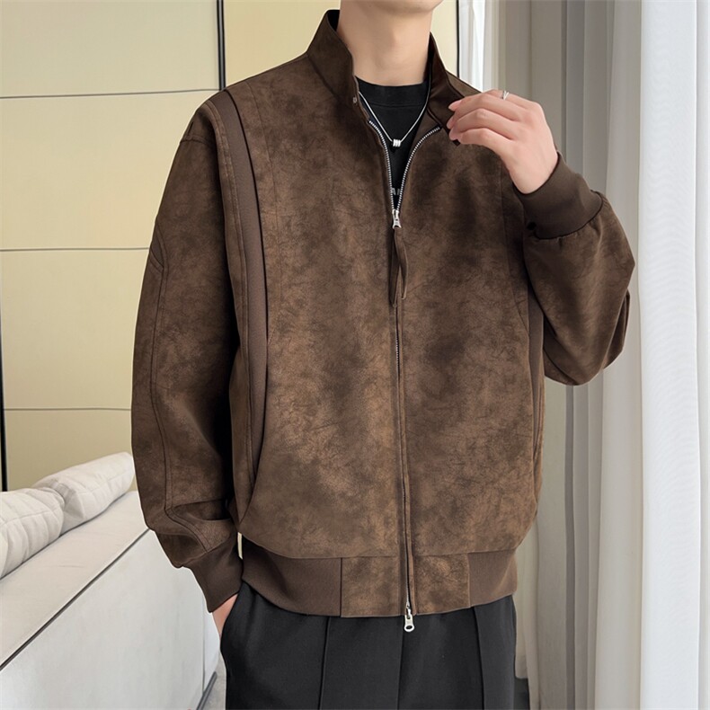 美式痞帅扎染皮衣外套男款秋季cleanfit飞行员夹克短款立领棒球服,男装夹克,电商A157B