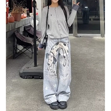 AK1689-P58潮牌3D碎钻打印做旧手绘斑点狗涂鸦牛仔裤，男装牛仔裤，星座617A-2