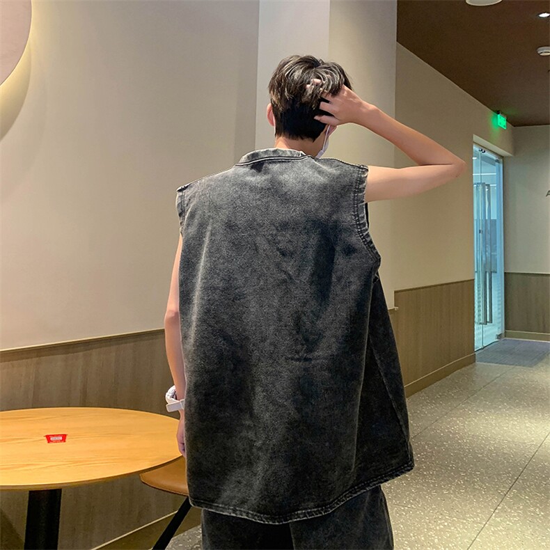 TZ30-P50美式水洗做旧短袖背心套装,男装休闲套装,星座1501-1