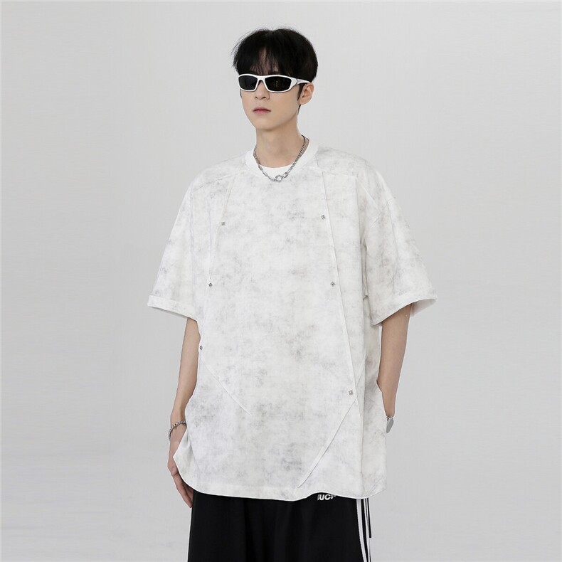 美式复古吊染铆钉百搭时尚潮牌高级拼接短袖T808-P38,男装T恤,电商C307