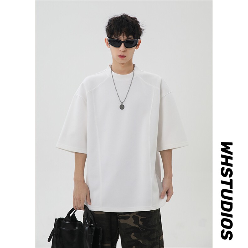 港风美式vibe潮流宽松拼接款圆领半袖T恤男潮XZ213-T008-P35控58,男装T恤,星座213