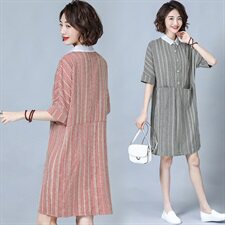舒适时尚潮流连衣裙高腰2024年夏季短袖衬衣中长款优雅，女装连衣裙，风姿绰