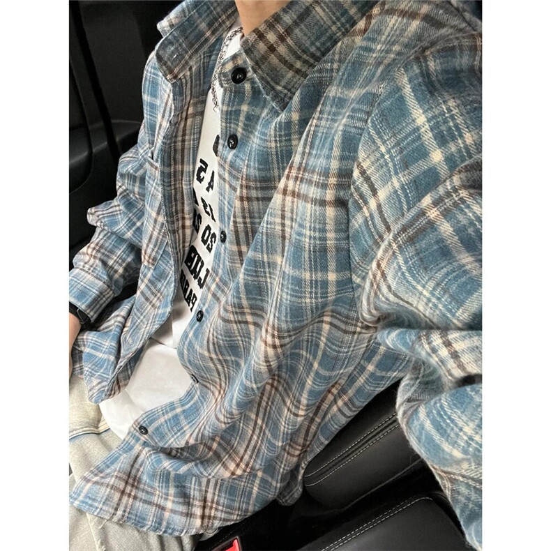 秋季长袖格子衬衫潮流百搭宽松衬衣12091-1-CS11-P45（网图），男装衬衫，星座1209-1