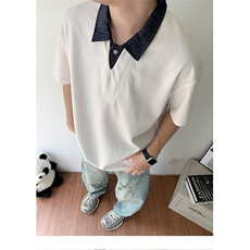 假两件polo衫短袖男款夏季牛仔拼接带领t恤美式穿搭半袖YBN06P47，男装Polo衫，星座1013-1