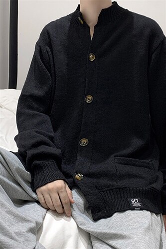 中性风 日系纯色针织大码男士开衫毛衣情侣针织开衫MY73 P70控88图片