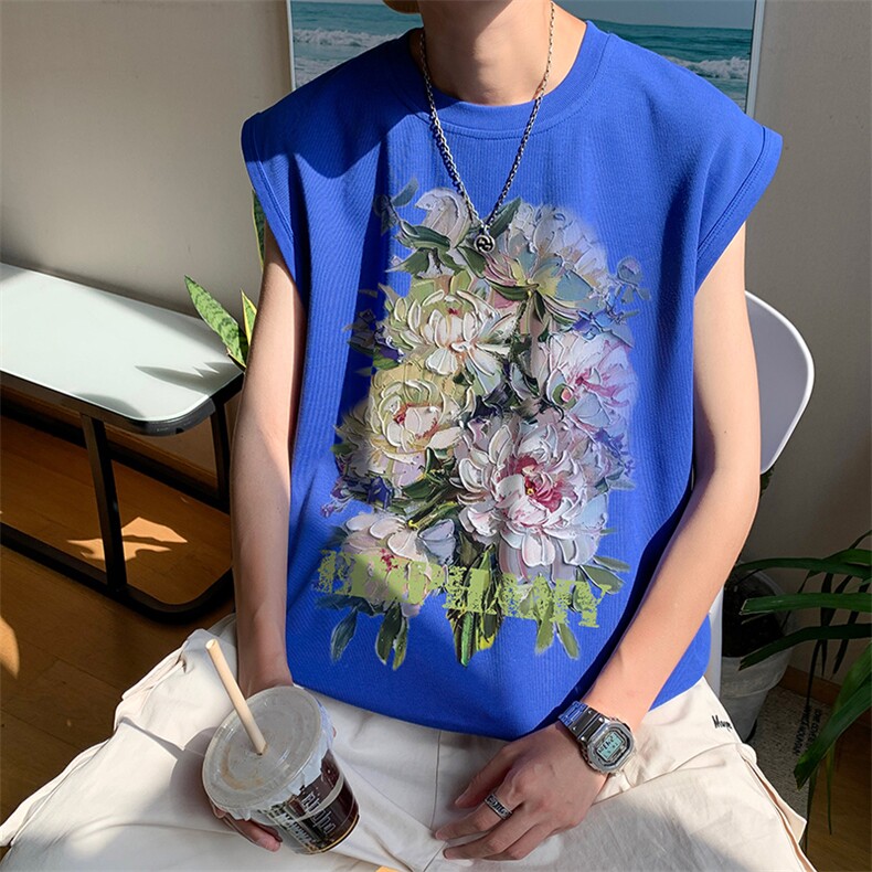 油画花朵复古印花无袖T恤夏季背心/马甲/坎肩XZ514-2-1290-P23,男装背心/马甲,星座514-2(原B239)