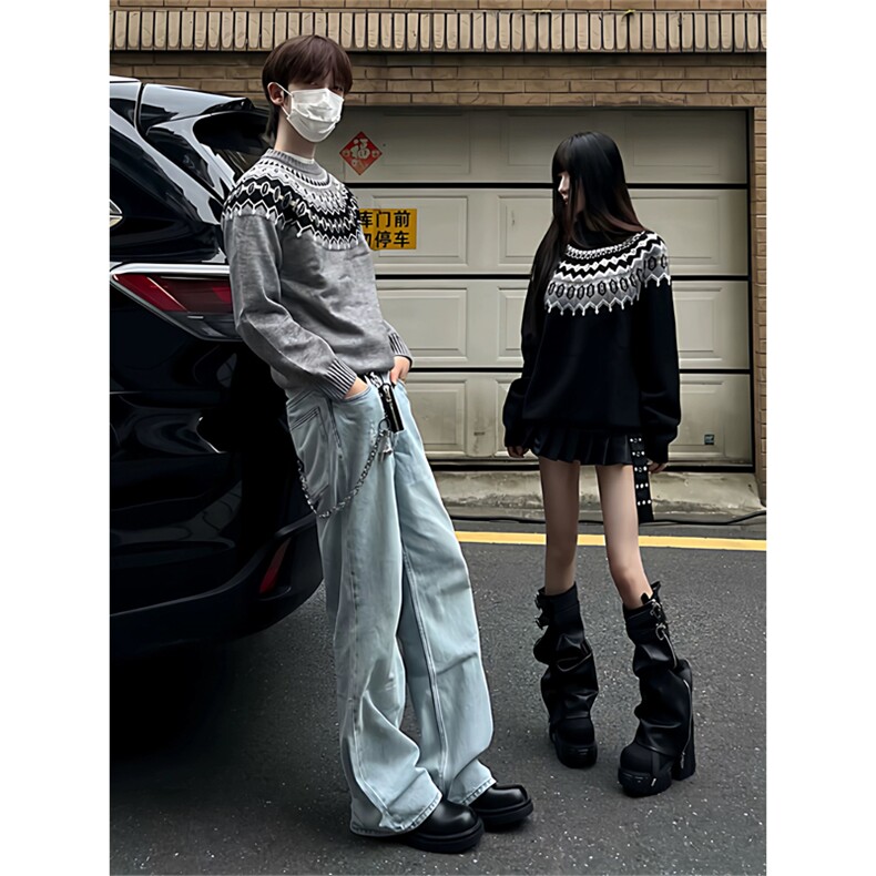 网图有货费尔岛绞花毛衣男女宽松复古圆领宽松针织衫A1059-P56,男装针织衫/毛衣,星座1505