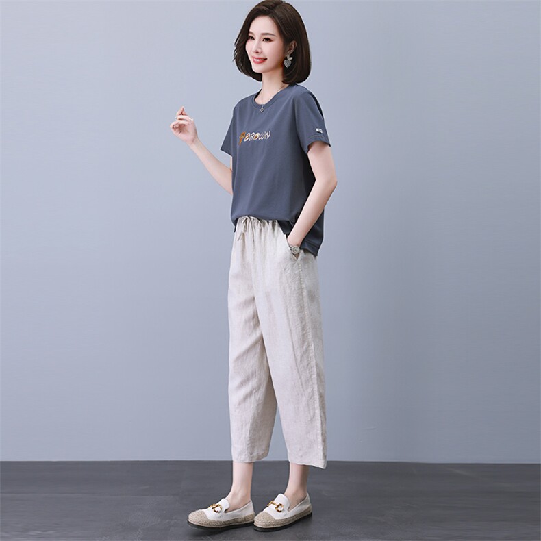 2023夏季新款简约时尚气质宽松休闲舒适刺绣两件套,女装套装/套裙,独衣靓