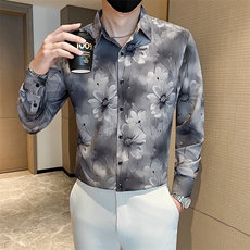 灰秋冬新款男士社会小伙店主风长袖印花衬衫301A-1/CS600/P58，男装衬衫，星座301A-1