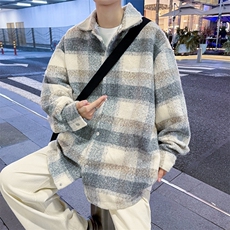 A990-P75秋季美式宽松大格子毛呢外套潮街头情侣条纹上衣，男装夹克，星座512-6