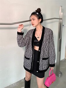 小香风带钻开衫图片