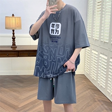2024夏上新潮毛巾绣运动半袖套装印花短裤T恤男女6639-P60控价88，男装T恤，电商A441-1