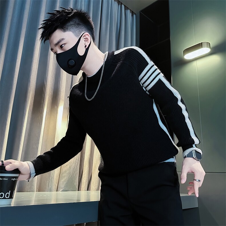 痞帅炸街男士圆领拼色条纹毛衣社会小伙店主风301C-M85-P78-控108,男装针织衫/毛衣,星座301C（原B323）