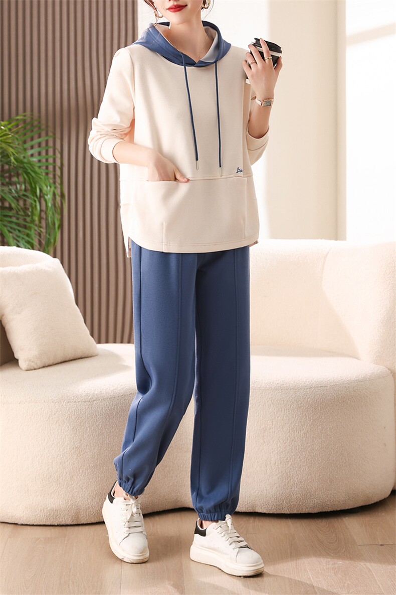 春季新款时尚休闲撞色运动套装女宽松显瘦长袖卫衣两件套,女装套装/套裙,依恋蒂丝