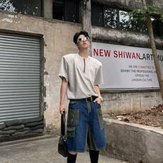 美式复古半拉链夏季短袖男设计感重磅T恤高街潮牌半袖LW999-P38，男装T恤，星座1008