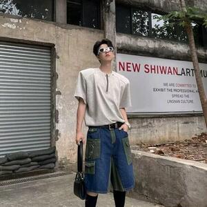 美式复古半拉链夏季短袖男设计感重磅T恤高街潮牌半袖LW999-P38图片