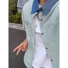 夏季港风Cityboy贴标牛仔领撞色格子短袖衬衫DC2217-P38【特价】，男装衬衫，电商A007