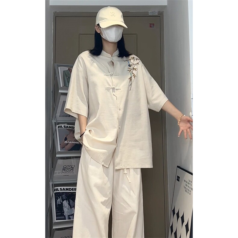 新中式风复古刺绣短袖T恤男立领盘扣风透气上衣T3521-特价P43,男装T恤,电商A007